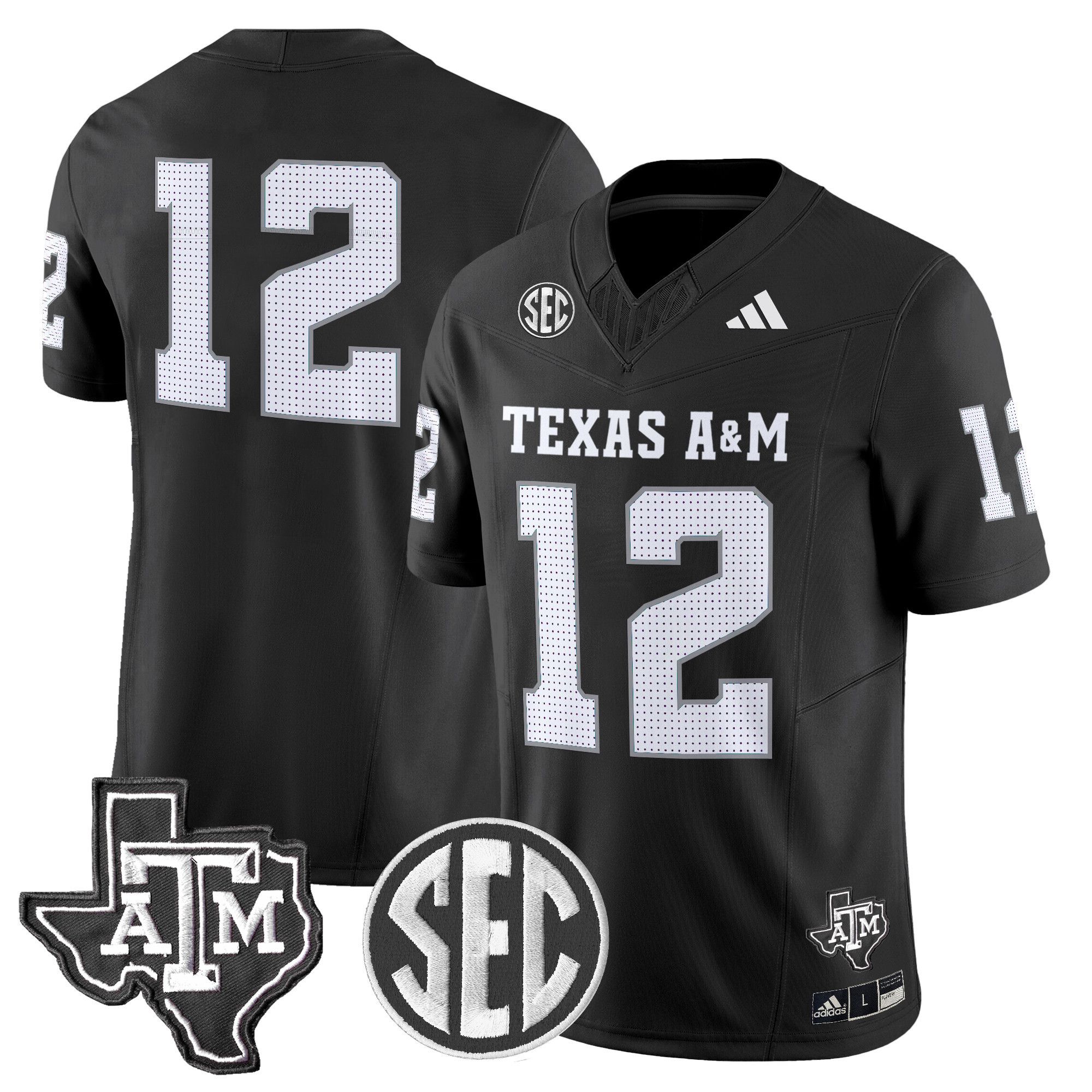 Men Texas A&M Aggies #12 No Name Black 2024 Vapor Limited NCAA Jersey style 1